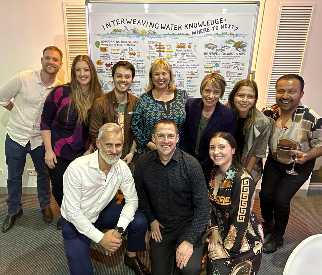 The ARRC Team at 11ASM 2024, in front of Dr Sue Pillans' graphic recording artwork.